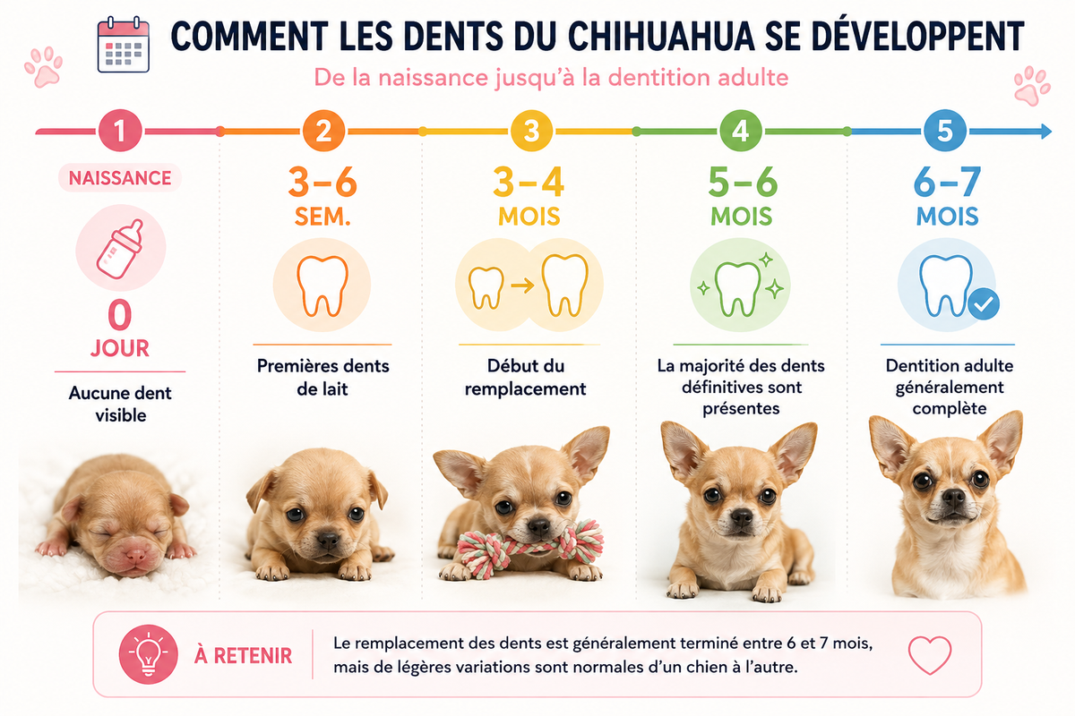 Développement des dents du Chihuahua de la naissance à 7 mois